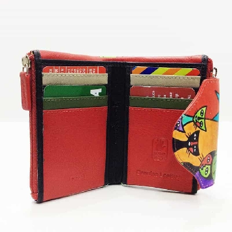 Mini Monedero billetero de Gatos New en color Rojo Piel