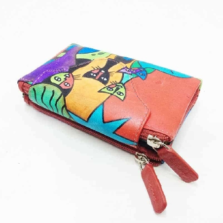 Mini Monedero billetero de Gatos New en color Rojo Piel