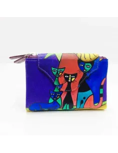 Mini Monedero billetero de Gatos New en color Morado Piel