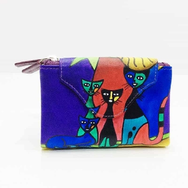 Mini Monedero billetero de Gatos New en color Morado Piel