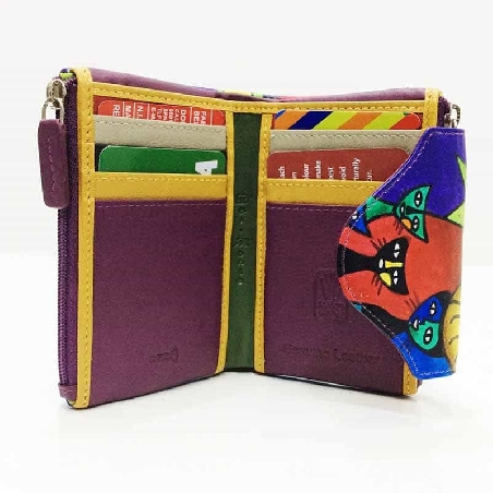 Mini Monedero billetero de Gatos New en color Morado Piel
