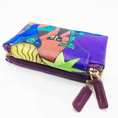 Mini Monedero billetero de Gatos New en color Morado Piel