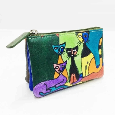 Monedero de Gatos New en color Verde belmonte Piel