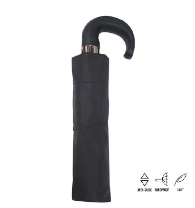 Paraguas plegable resistente Negro mango curvo