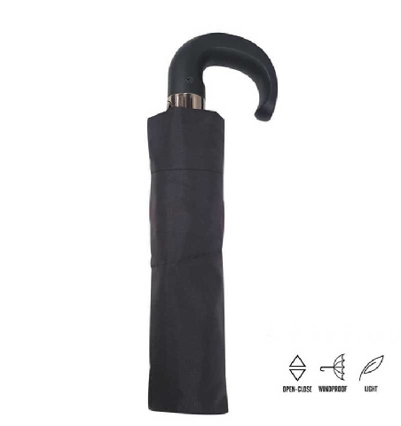 Paraguas plegable resistente Negro mango curvo