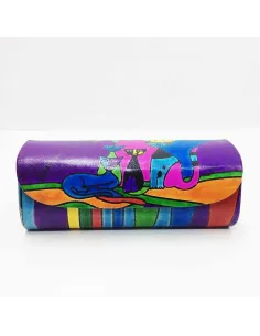Funda para las gafas en piel decorada con gatos Morada