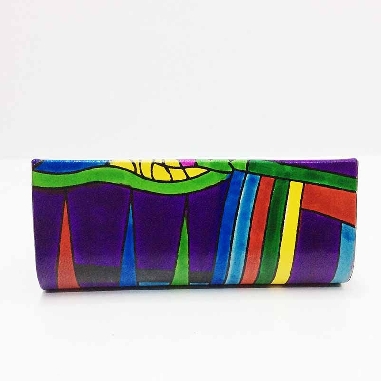 Funda para las gafas en piel decorada con gatos Morada