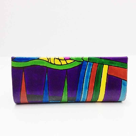 Funda para las gafas en piel decorada con gatos Morada