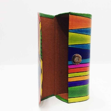 Funda para las gafas en piel decorada con gatos Verde