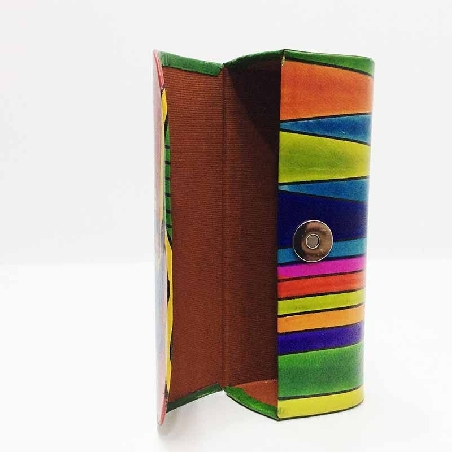 Funda para las gafas en piel decorada con gatos Verde