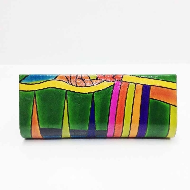 Funda para las gafas en piel decorada con gatos Verde