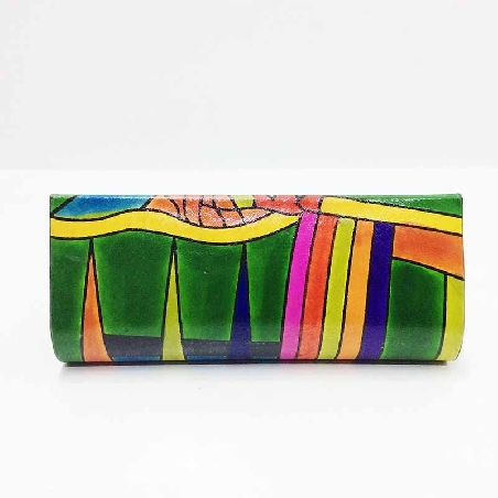 Funda para las gafas en piel decorada con gatos Verde