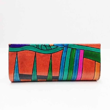 Funda para las gafas en piel decorada con gatos Roja