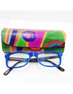 Funda para las gafas en piel decorada con Circulos Verde