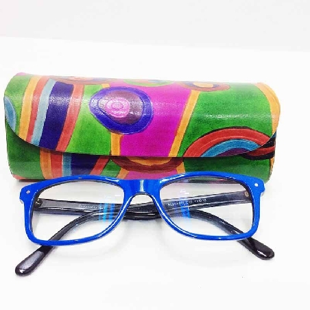 Funda para las gafas en piel decorada con Circulos Verde