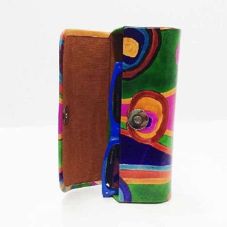 Funda para las gafas en piel decorada con Circulos Verde