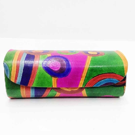 Funda para las gafas en piel decorada con Circulos Verde