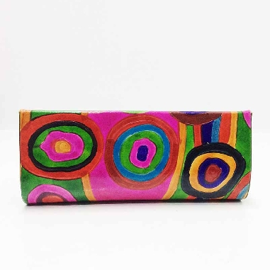 Funda para las gafas en piel decorada con Circulos Verde