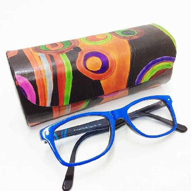 Funda para las gafas en piel decorada con Circulos Negra