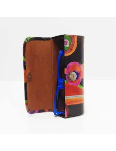 Funda para las gafas en piel decorada con Circulos Negra 2