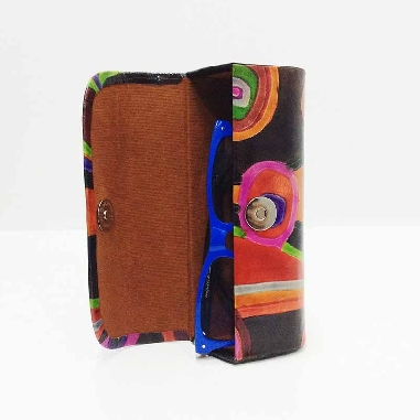 Funda para las gafas en piel decorada con Circulos Negra