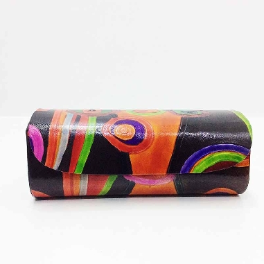 Funda para las gafas en piel decorada con Circulos Negra
