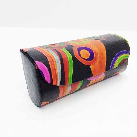 Funda para las gafas en piel decorada con Circulos Negra
