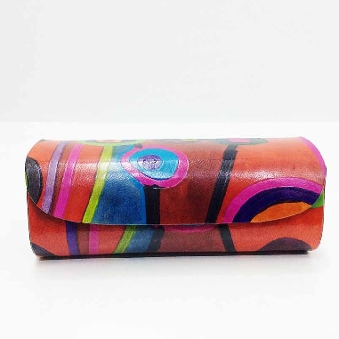 Funda para las gafas en piel decorada con Circulos Roja
