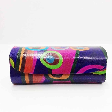 Funda para las gafas en piel decorada con Circulos Morada
