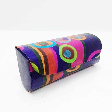 Funda para las gafas en piel decorada con Circulos Morada