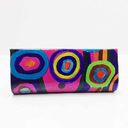 Funda para las gafas en piel decorada con Circulos Morada