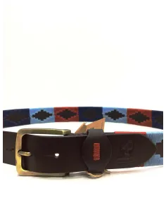 Cinturon de cuero Artesanía Argentina Marisma Azul y Rojo 2