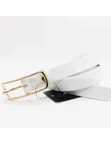 Cinturon Blanco para mujer en Piel Hebilla dorada