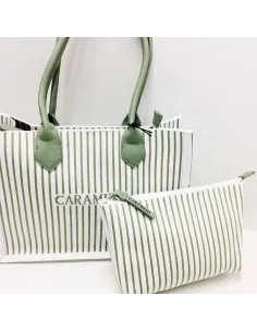 Bolso Shopper de Caramelo Franjas en Verde 2