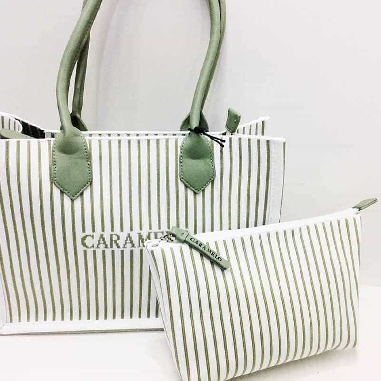 Bolso Shopper de Caramelo Franjas en Verde