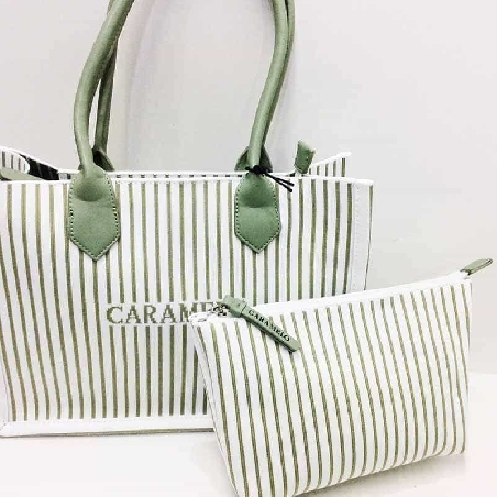 Bolso Shopper de Caramelo Franjas en Verde