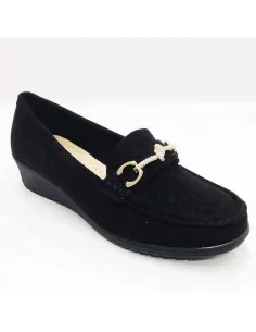 Mocasin con cuña Negro para mujer con cadena