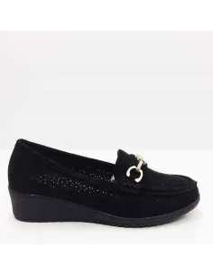 Mocasin con cuña Negro para mujer con cadena 2