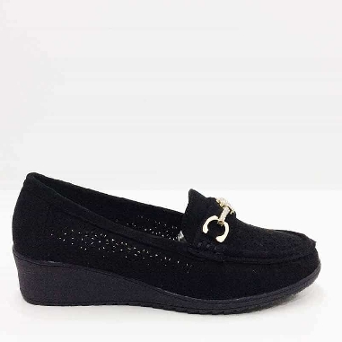 Mocasin con cuña Negro para mujer con cadena