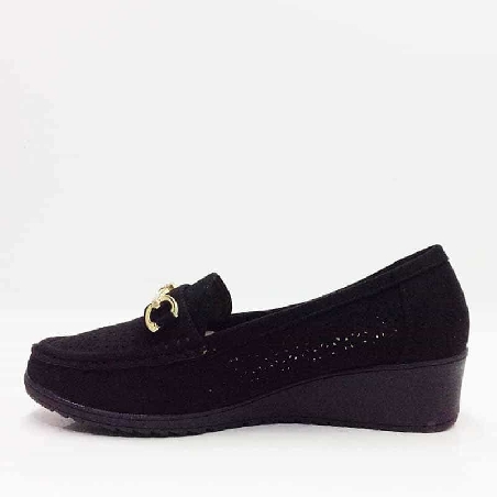 Mocasin con cuña Negro para mujer con cadena