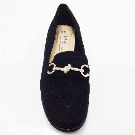 Mocasin con cuña Negro para mujer con cadena
