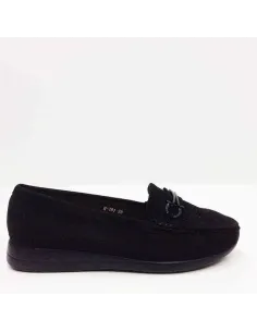 Mocasin Negro para Mujer con cuña baja acabado picado 2