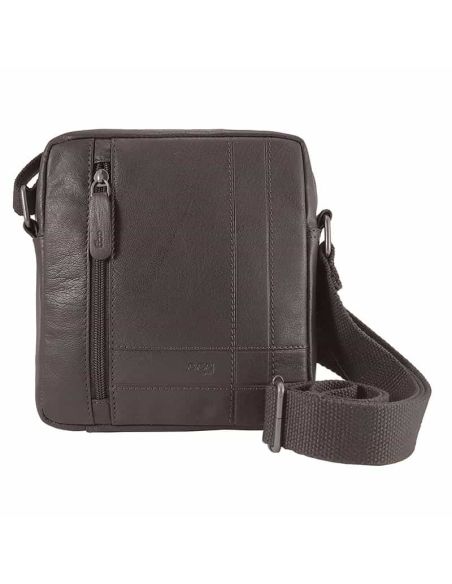 Bolso bandolera hombre piel marrón con varios compartimentos