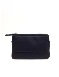 Monedero de Piel con cremallera y solapa JL Piel en Negro
