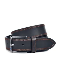 Cinturon hombre cuero Negro con pespunte coral Bellido