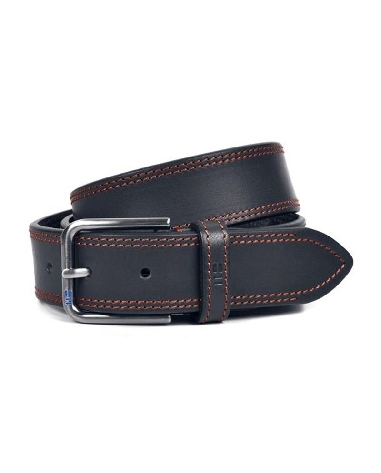 Cinturon hombre cuero Negro con pespunte coral Bellido