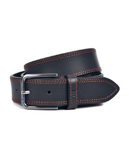 Cinturon hombre cuero Negro con pespunte coral Bellido