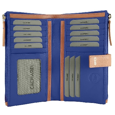 Billetera mujer piel Cacharel star en Azul GRANDE