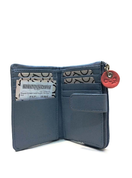 Monedero billetero mujer Pequeño Piel Ltters Azul