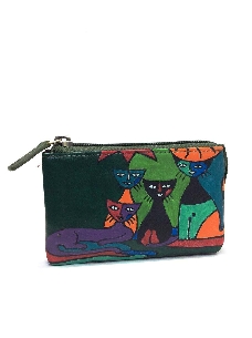 Monedero de Gatos Artesanal en Verde belmonte Piel